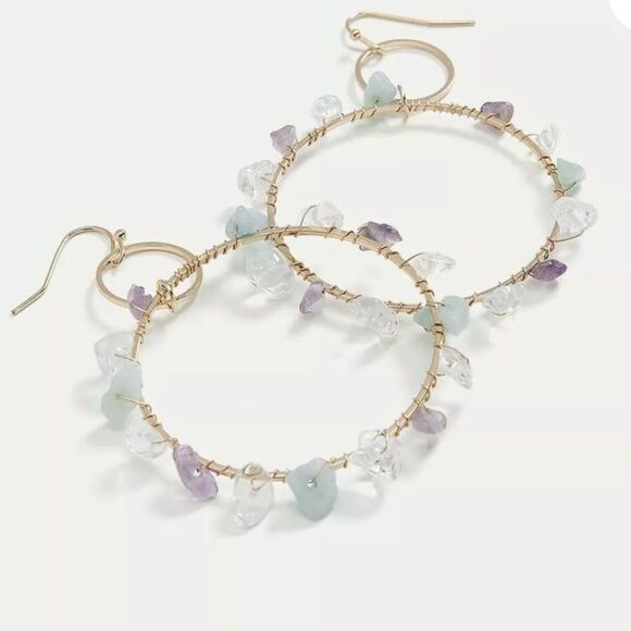 Gold Hoop Earrings with Multicolor Stones - Picture 5 of 6